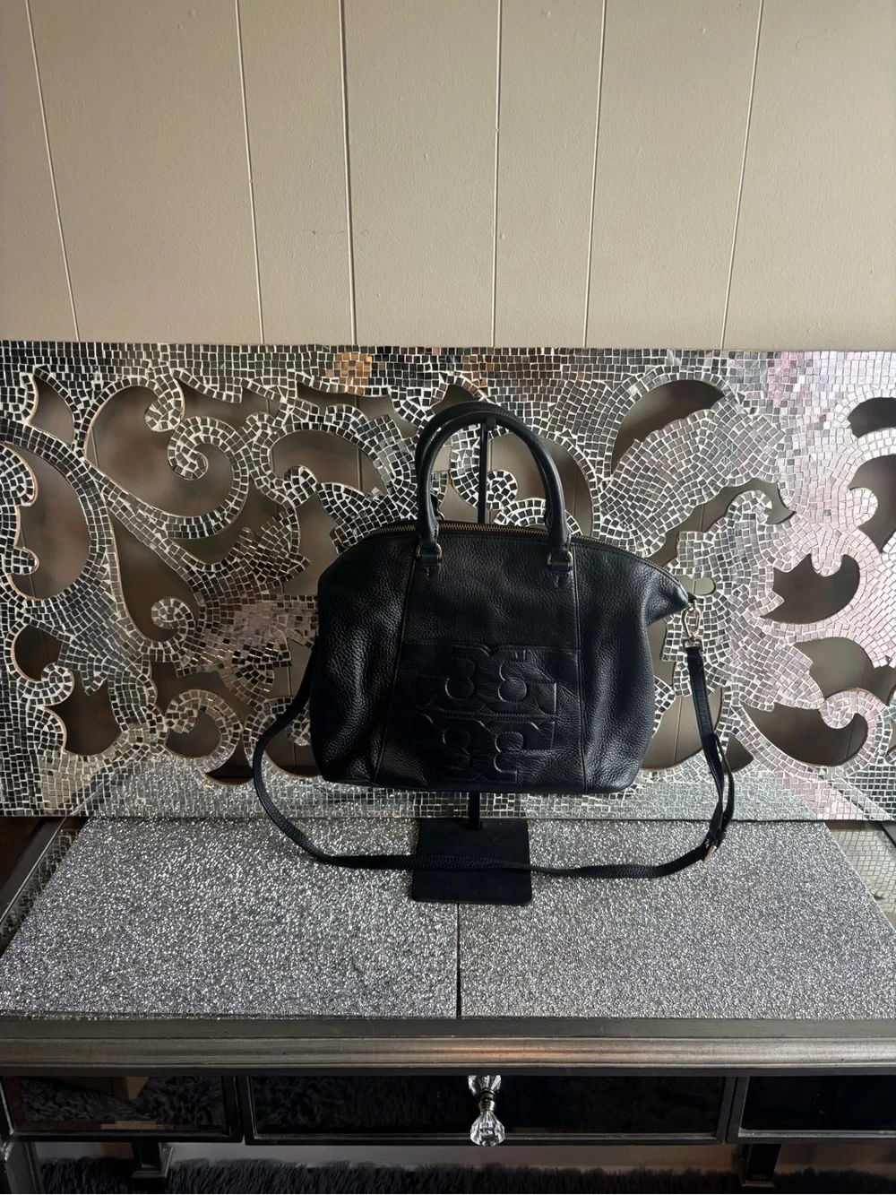 🎀Tory Burch Black Leather Satchel with Detachable Strap